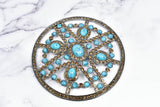 Circular Turquoise Stone Rhinestone Buckle