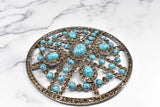 Circular Turquoise Stone Rhinestone Buckle