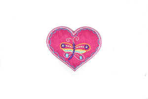 Pink Heart with Butterfly Iron on Patch Applique 2.75" x 2" | Pink Heart Patch applique - Target Trim