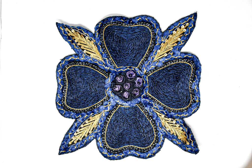 Beaded Floral Sew on Applique | Indian Floral Applique | Large Sew on Applique 8" x 8" - Indian Applique