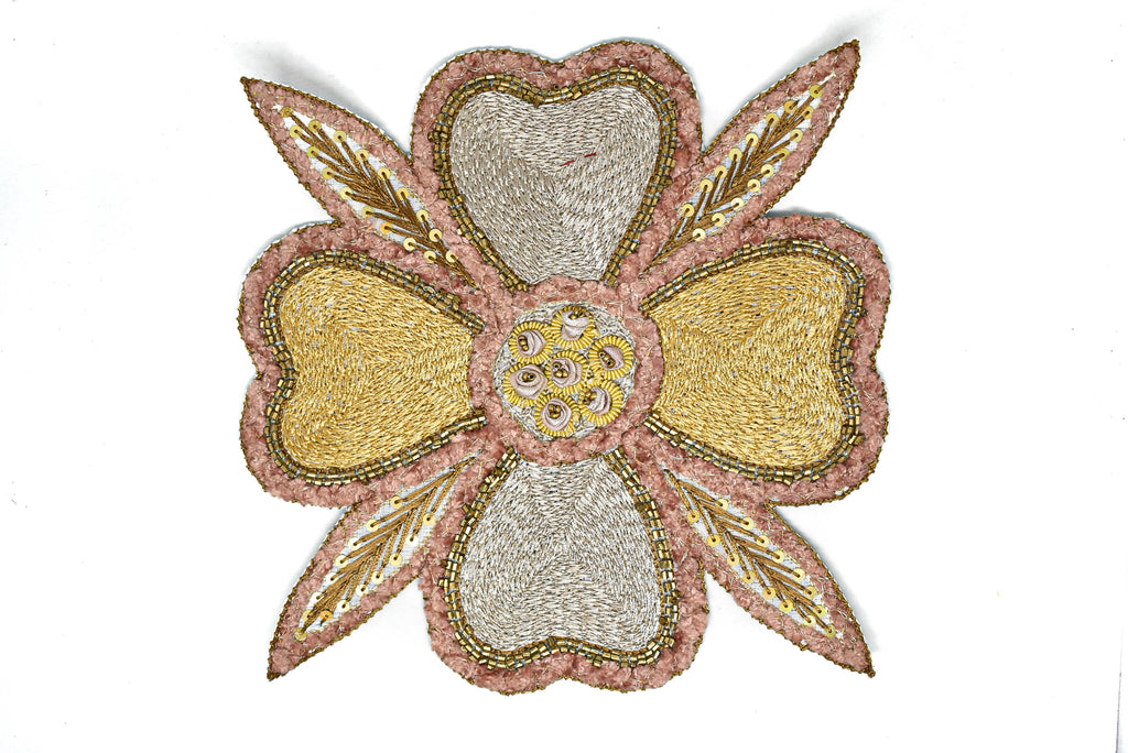Beaded Floral Sew on Applique | Indian Floral Applique | Large Sew on Applique 8" x 8" - Indian Applique