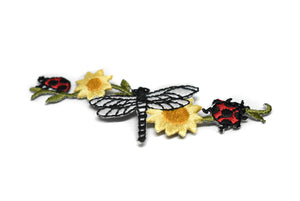 Embroidered Dragonfly and Flower Iron-on Patch 3.50" x 1" | Dragonfly and Flower Patch Applique - Target Trim