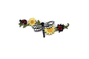 Embroidered Dragonfly and Flower Iron-on Patch 3.50" x 1" | Dragonfly and Flower Patch Applique - Target Trim