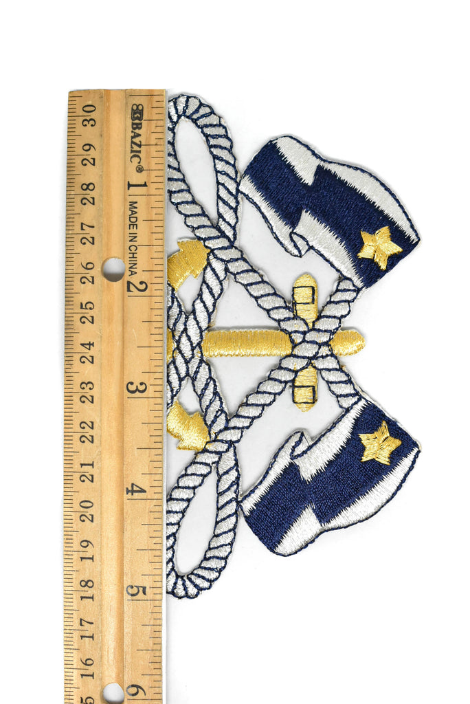 Blue and White Iron-on Patch with Flag and Anchor | Flag Path Applique | Anchor Patch Applique - Target Trim