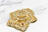 Gold Metal Rhinestone Rose Buckle Applique