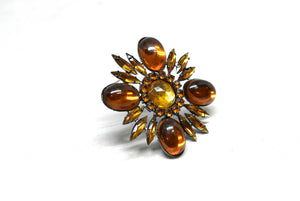 Orange Floral Rhinestone Brooch Target Trim