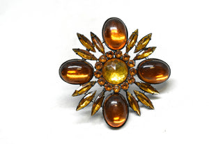 Orange Floral Rhinestone Brooch Target Trim