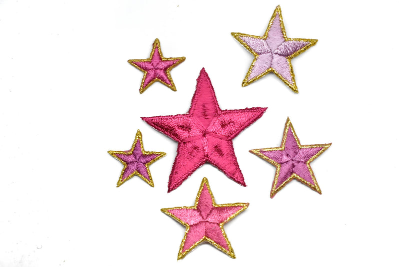 Pink Embroidered Star Appliques - Iron-on Star Patch