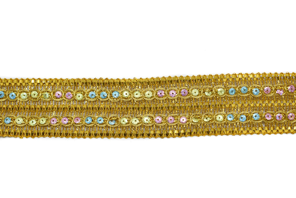 Metallic Gold with Multi-Colored Sequins Trim 1.75 - 1 Yard