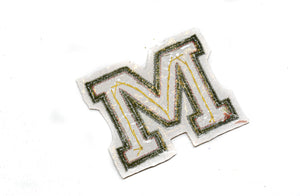 Green Letter M with Sequins Applique 3" x 2.50" - M Patch Applique - Target Trim