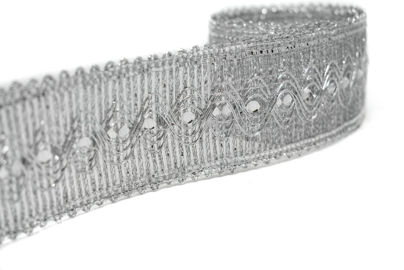 Metallic Gold or Metallic Silver Sequins Trim (1.75")- 1 Yard