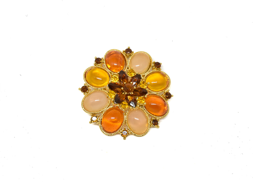 Orange Rhinestone Flower Brooch w/ Pin 2" Target Trim