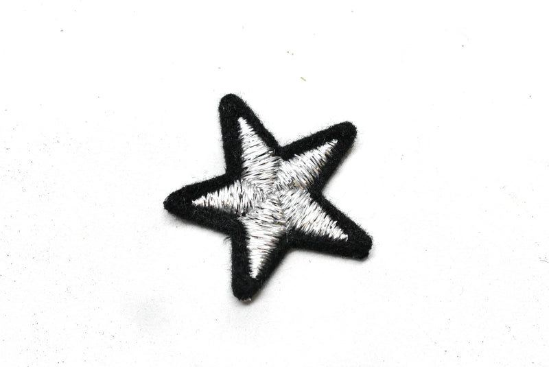 Metallic Silver and Black Iron-on Star Patch Applique - 1.25" - 1 Piece