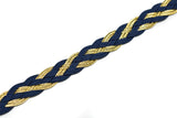 Blue and Metallic Gold Stretchy Braided Gimp Trim 1/2" - 1 Yard