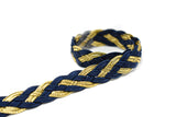 Blue and Metallic Gold Stretchy Braided Gimp Trim 1/2" - 1 Yard