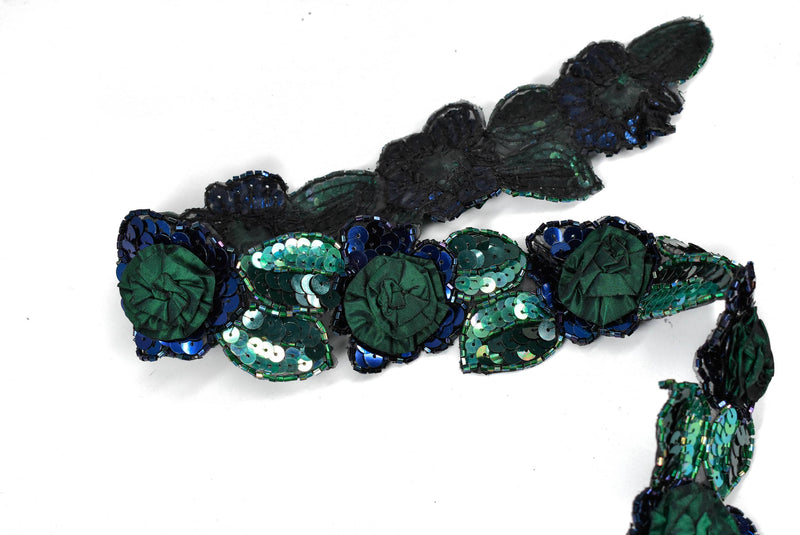 Sequins Beaded Green Flower Applique - Target Trim