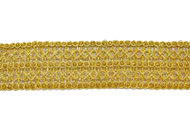 Metallic Gold Patterned Sari Border Trim 1.90" - 1 Yard