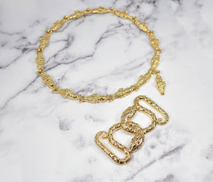 Gold Alligator Head Necklace + Snake Buckle Set