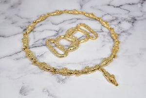 Gold Alligator Head Necklace + Snake Buckle Set