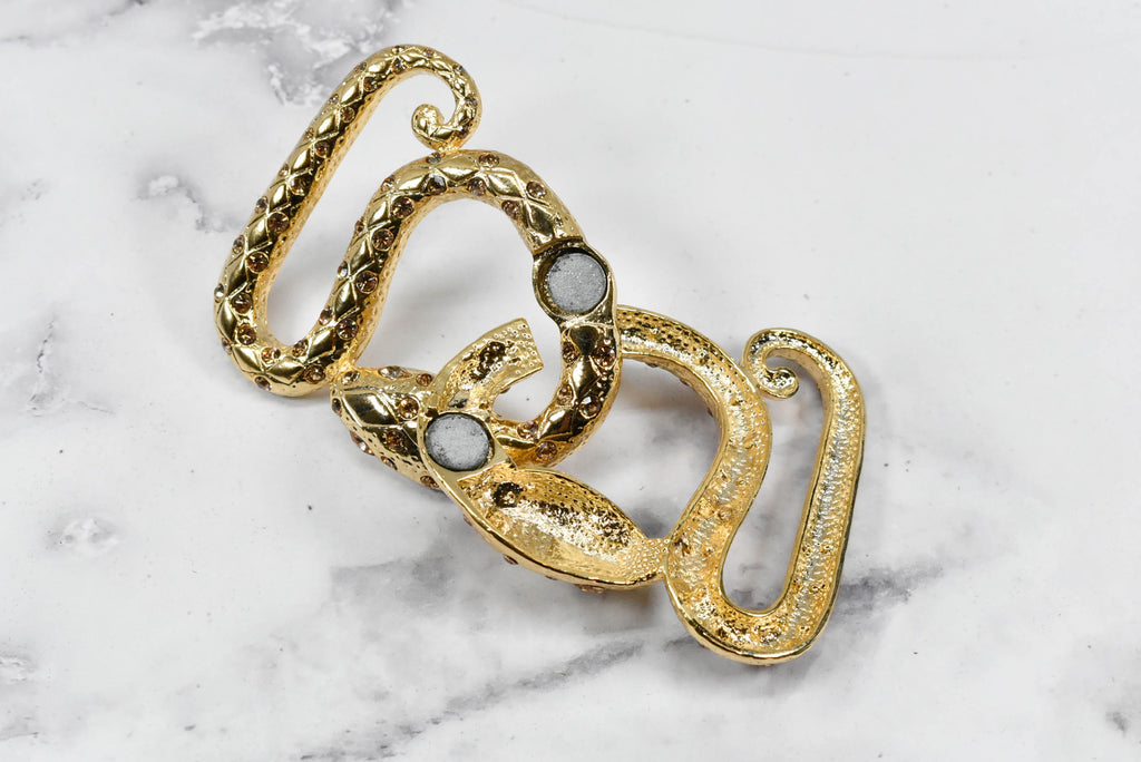 Gold Alligator Head Necklace + Snake Buckle Set