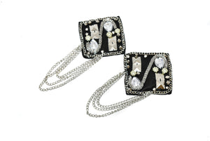 Square Shape Epaulet with Rhinestone, Beads and Dangling Chain -Target trim