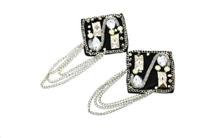 Square Shape Epaulet with Rhinestone, Beads and Dangling Chain -Target trim