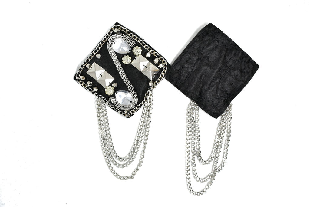 Square Shape Epaulet with Rhinestone, Beads and Dangling Chain -Target trim