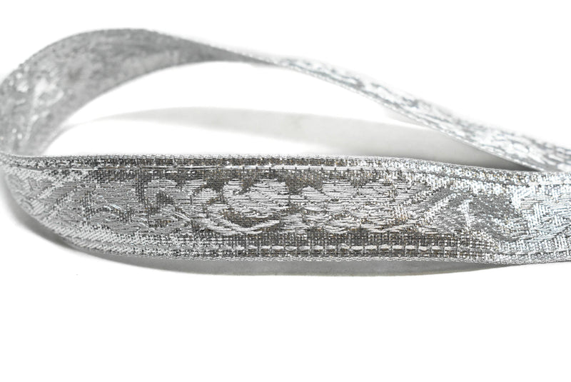 Metallic Silver Jacquard Ribbon 0.90" - 1 Yard