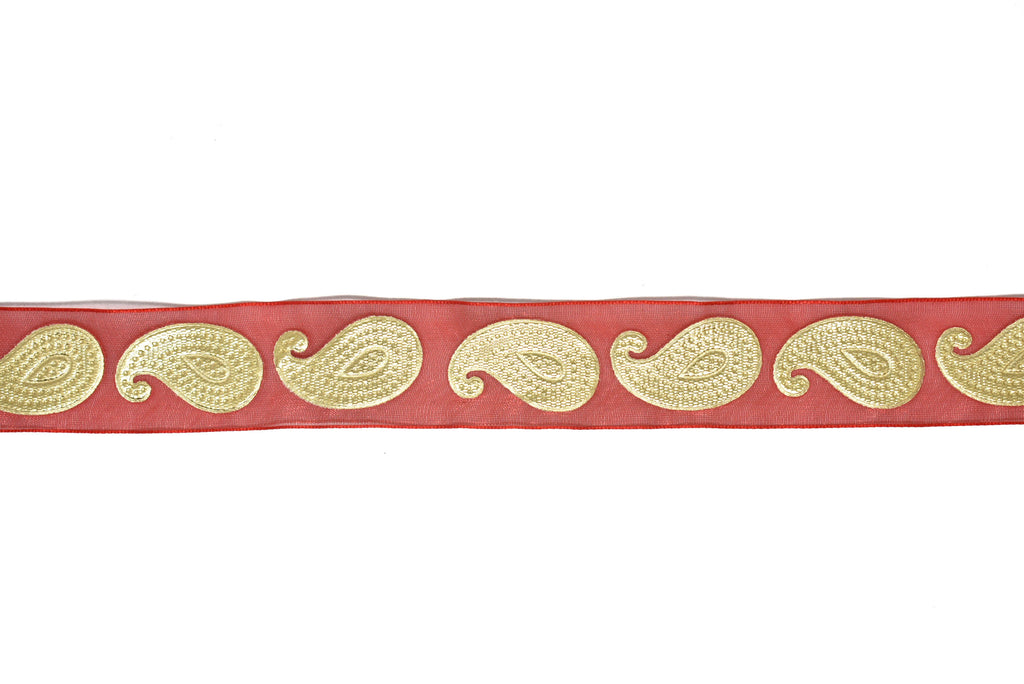 Metallic Gold Paisley Design on Chiffon Ribbon 1" - 1 Yard