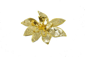 Gold Sequins Flower Applique with Pin 4.50" x 3" | Flower Patch Applique - Target Trim