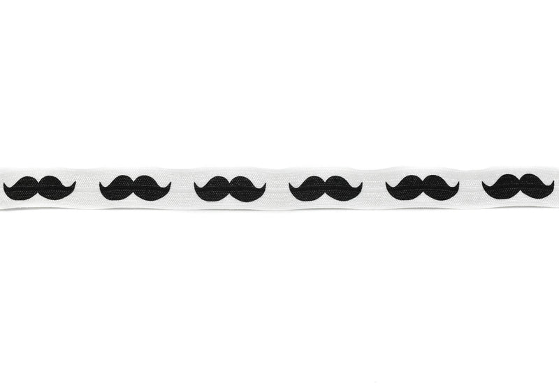 Mustache Print Fold-Over Elastic 0.63" - 1 Yard