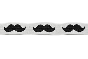 Mustache Print Fold-Over Elastic 0.63" - 1 Yard