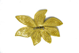 Gold Sequins Flower Applique with Pin 4.50" x 3" | Flower Patch Applique - Target Trim