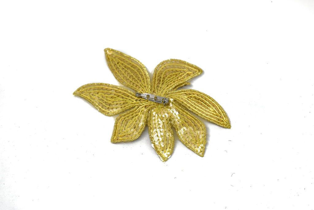 Gold Sequins Flower Applique with Pin 4.50" x 3" | Flower Patch Applique - Target Trim