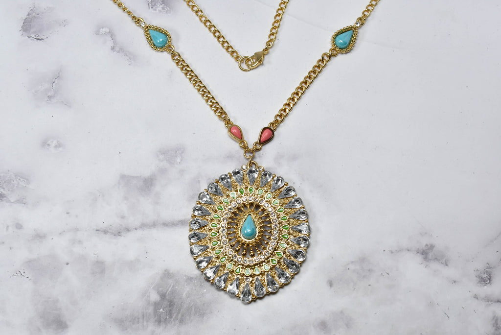 Beautiful Gold w/Colorful Rhinestones Necklace