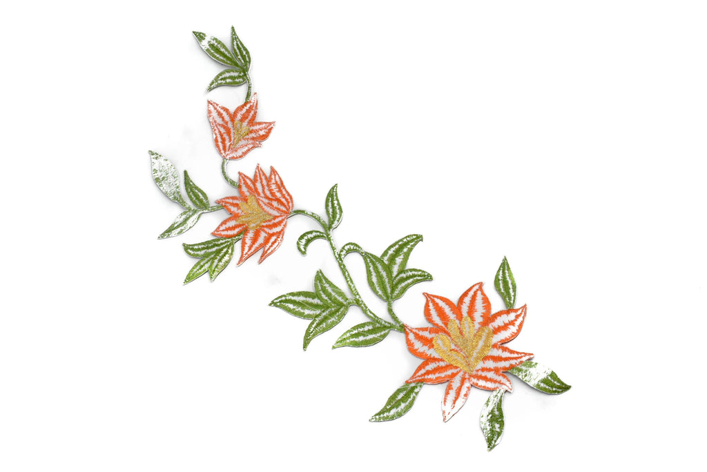 Embroidered Spring Flower Applique, Embroidered Orange Flower Patch