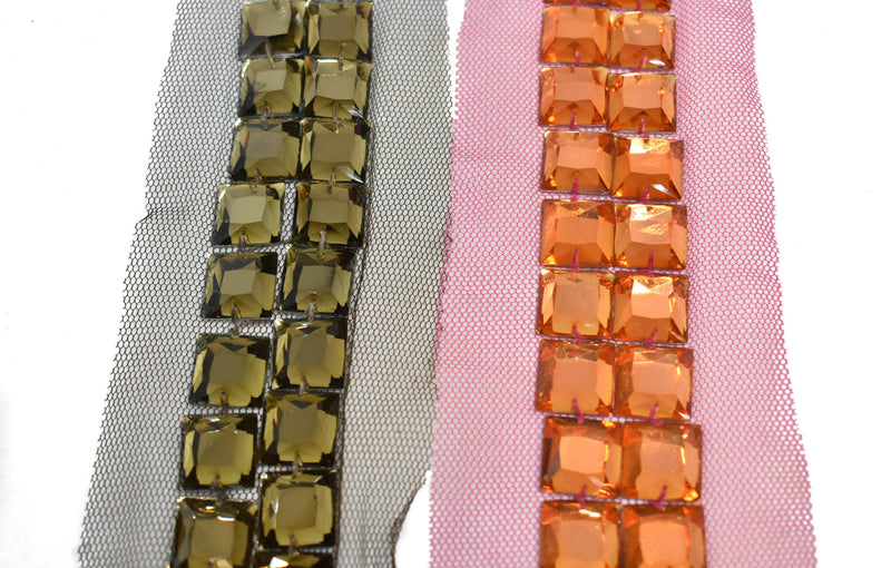 Chunky Rhinestone Trim with Net Lace 2.75" - 1 Yard