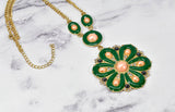 Green Flower Necklace w/ Pearls