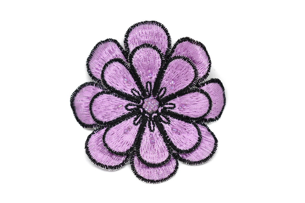 Purple Flower Embroidered Iron On Applique