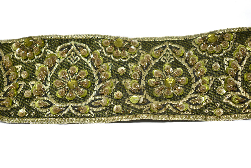 Indian Embroidered Jacquard Trim with Sequins