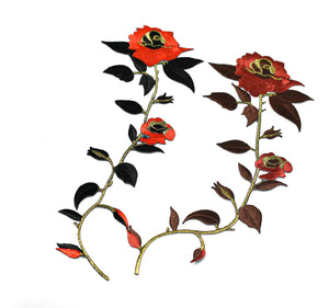 Long Stem Rose Iron-On Applique 11" x 4.50" | Rose Flower Patch Applique - Target Trim