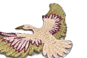 Embroidered Pink and Gold Bird Iron-On Patch | Bird Patch Applique - Target Trim