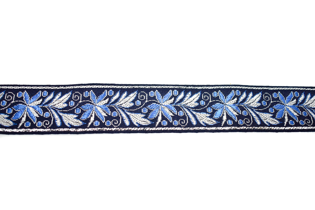 Blue Floral Jacquard Ribbon 1.25"- 1 Yard