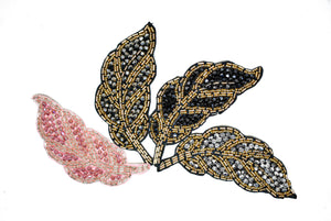 Leaf Rhinestone and Beaded Applique 4.50" x 2" | Leaf Patch Applique -  Target Trim