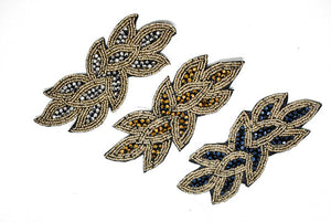 Leaf Shape Rhinestone Beaded Applique 6" x 2" | Leaf Patch Applique - Target Trim