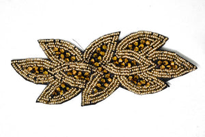 Leaf Shape Rhinestone Beaded Applique 6" x 2" | Leaf Patch Applique - Target Trim