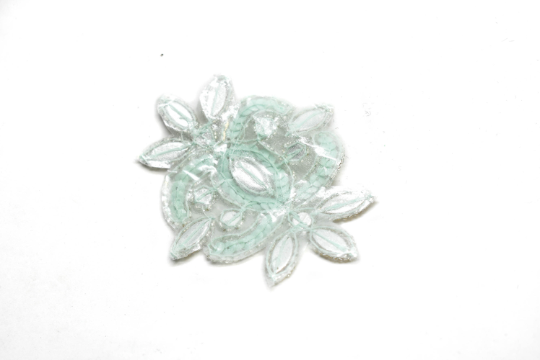 Mint Green and Gold Floral Iron-on Applique with Rhinestone 4" x 3" | Floral Patch Applique - Target Trim