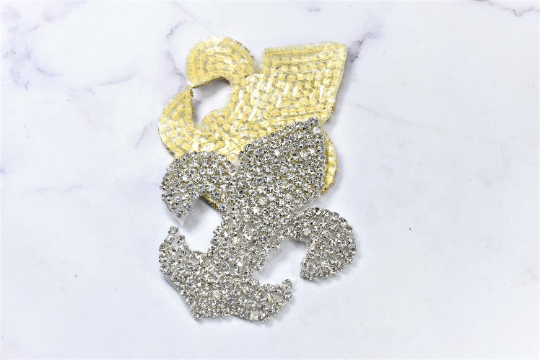 Fleur De Los With Rhinestone Patch Design | Rhinestone Applique | DIY Fashion | Sewing Patch | Iron-on Patch Applique | 3.5" x 4" - Target Trim