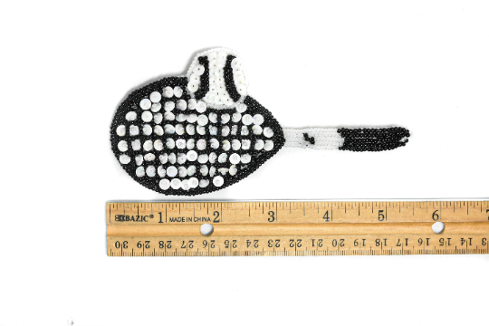 White and Black Tennis Applique with Sequins and Beads | Rocket Patch Applique - Target Trim