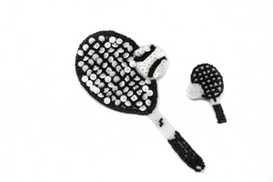 White and Black Tennis Applique with Sequins and Beads | Rocket Patch Applique - Target Trim